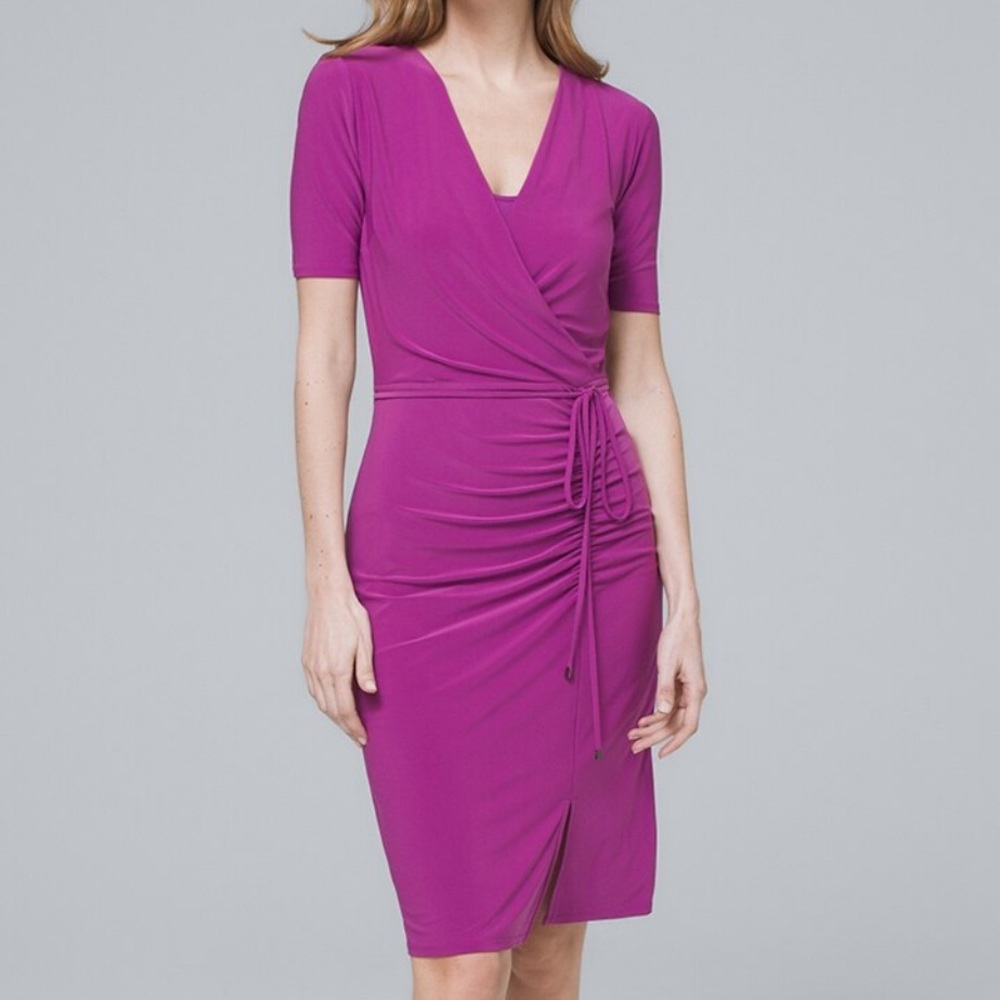 Pink faux wrap sheath dress